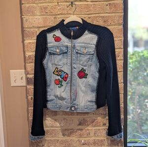 Upcyled Denim & Black Knit Patchwork Jacket - Love Rose Design